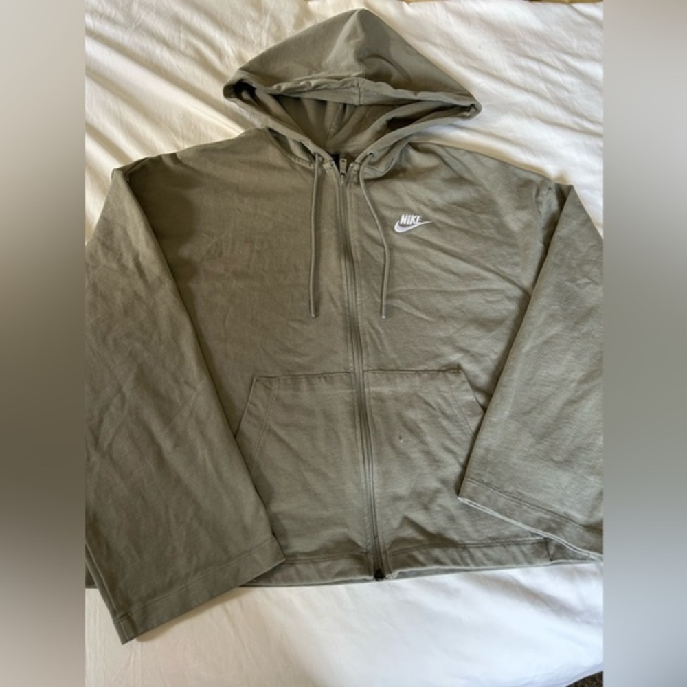 Nike Olive Green Full-Zip Hoodie with White Logo